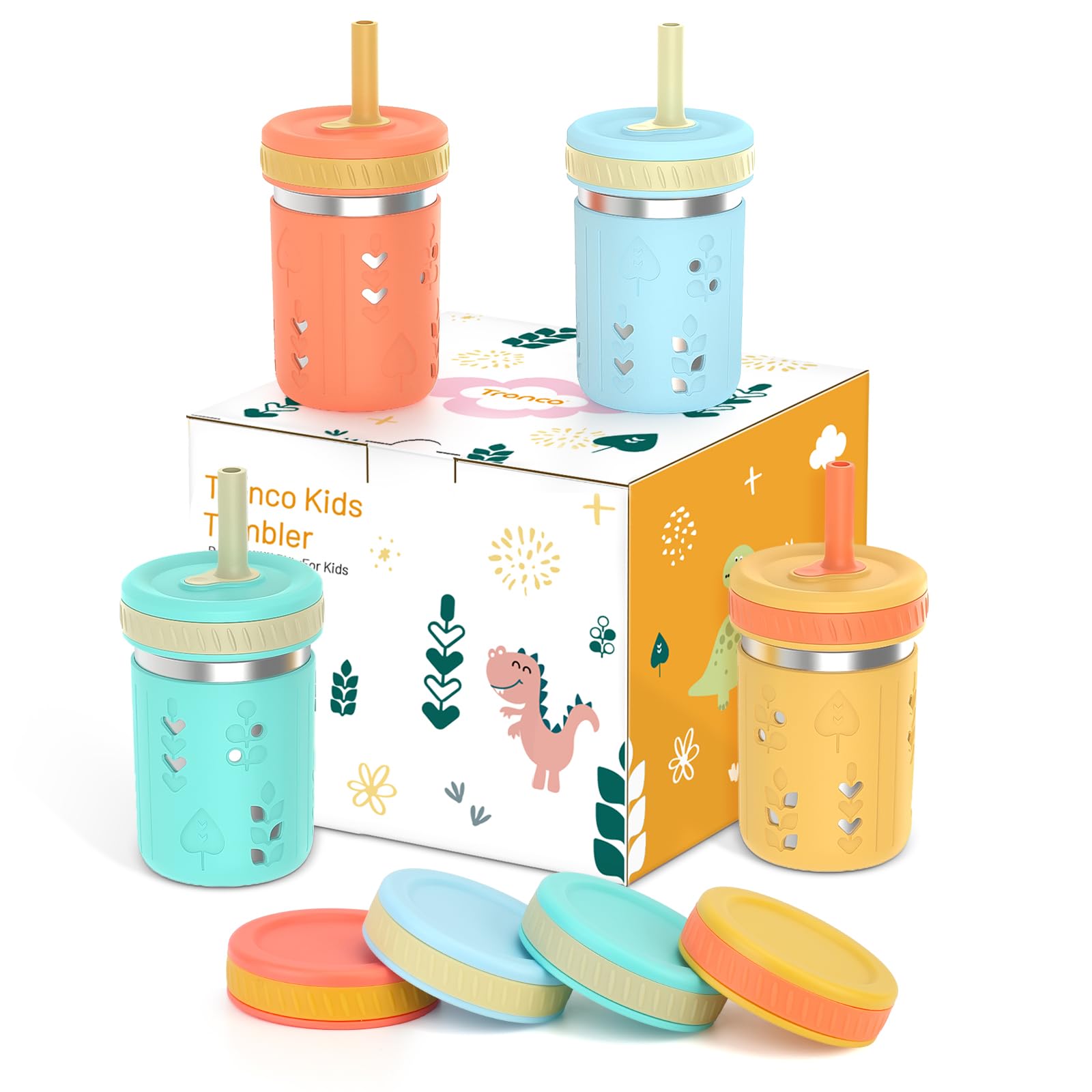 Tronco 4-pack 10oz toddler tumbler with sleeve offers a comfy non-slip grip for kids
