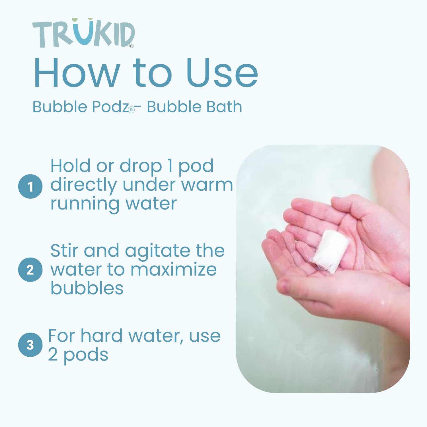 TruKid Bubble Podz fruity scent—kid-friendly fragrance adds fun.