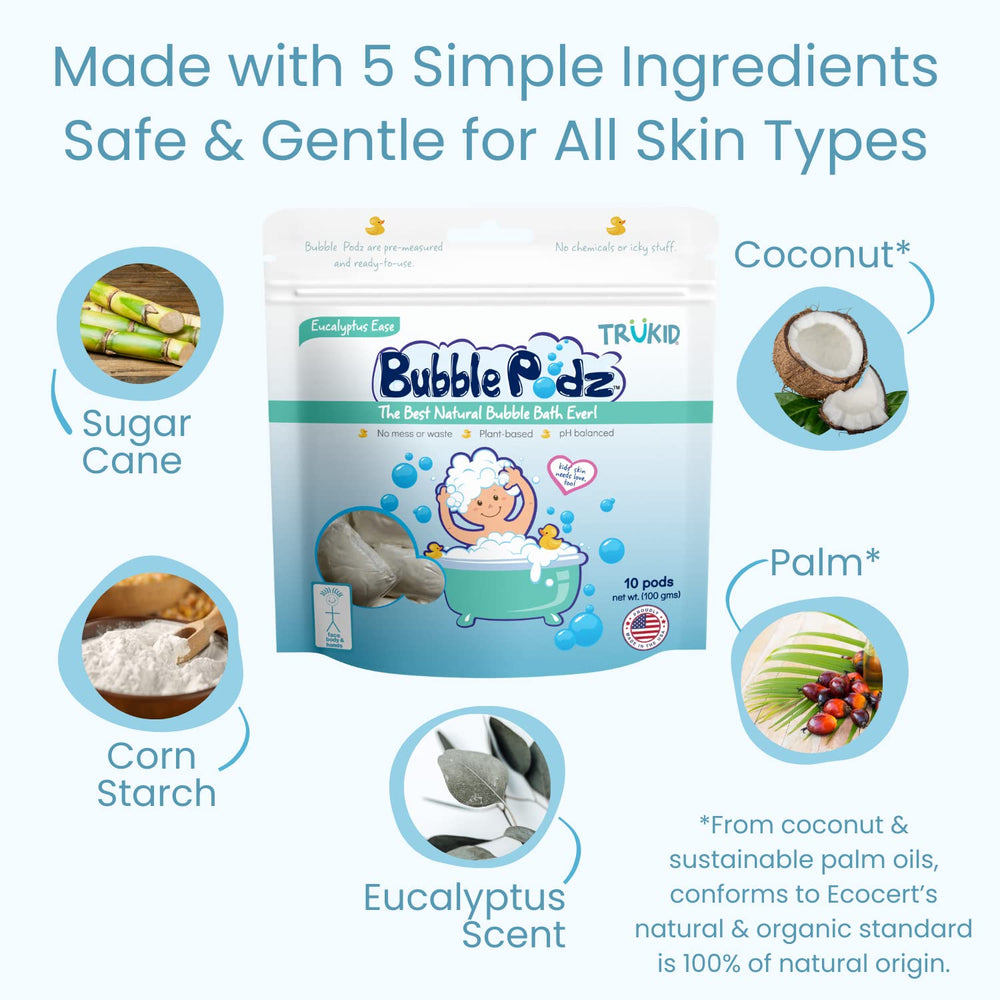 TruKid Bubble Podz single-use pod—reduces spills and plastic waste.