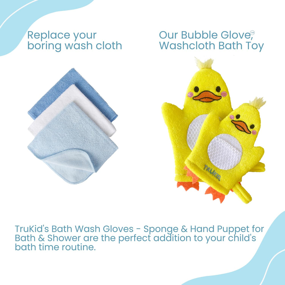 TruKid BubbleGlove 2-pack mommy-me set supports shared bath routines with comfortable fit.