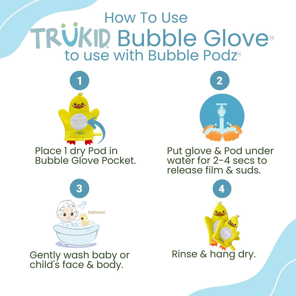 TruKid BubbleGlove durable reusable materials ensure long-lasting bath accessories.