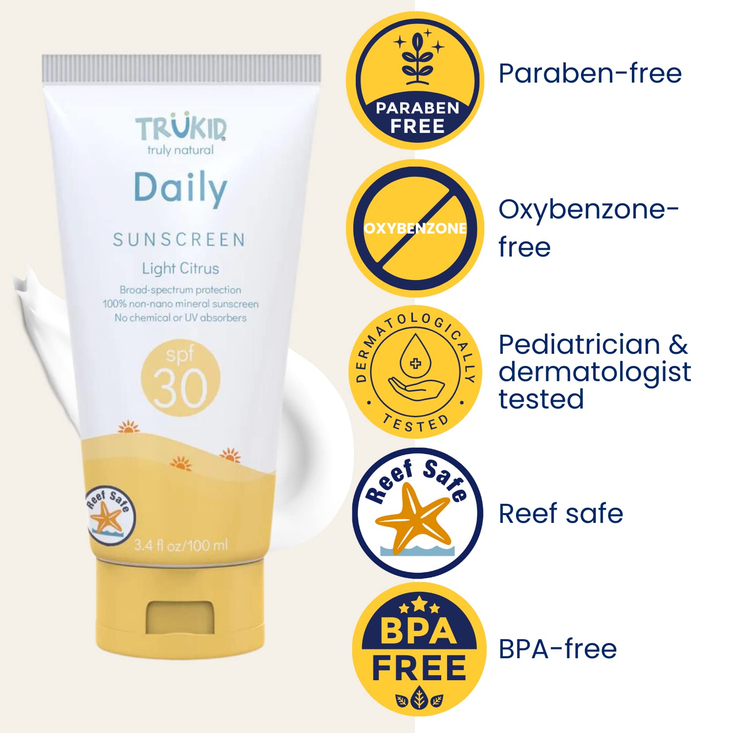 TruKid sunscreen tube in bag illustrates travel-friendly size for on-the-go families.