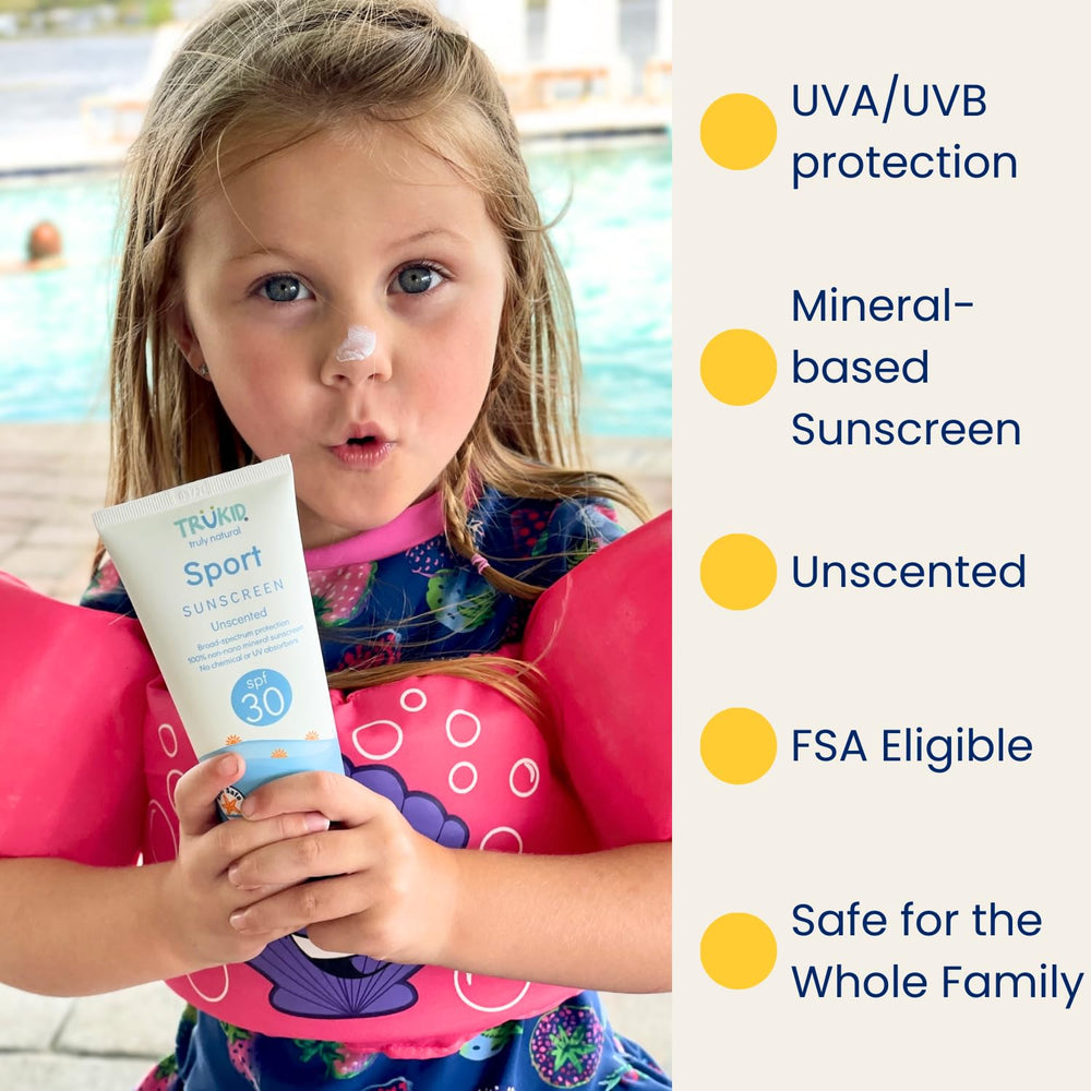 TruKid Sport sunscreen face-application demonstrating non-greasy coverage for active kids