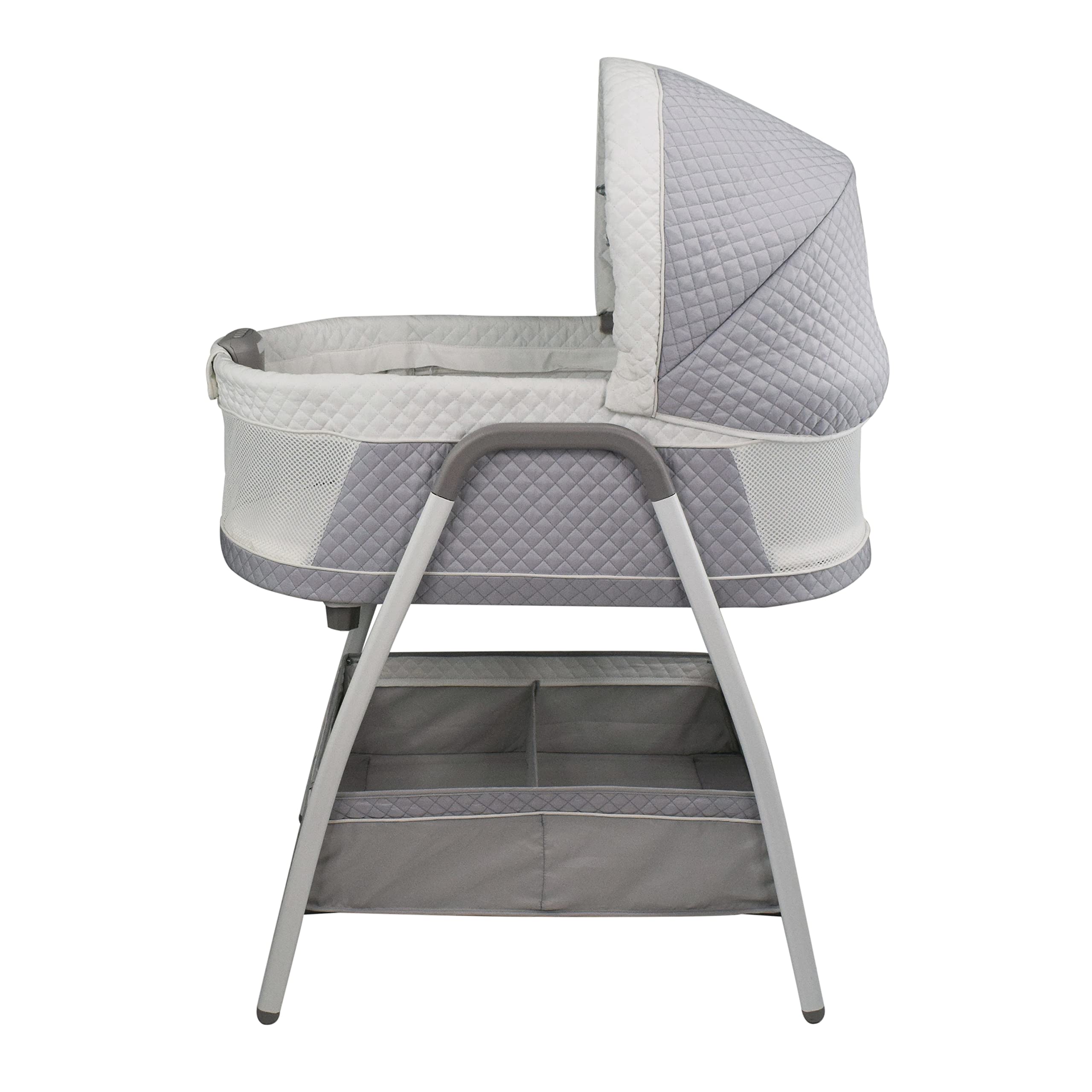 TruBliss Journey two-compartment storage basket keeps baby essentials within reach.