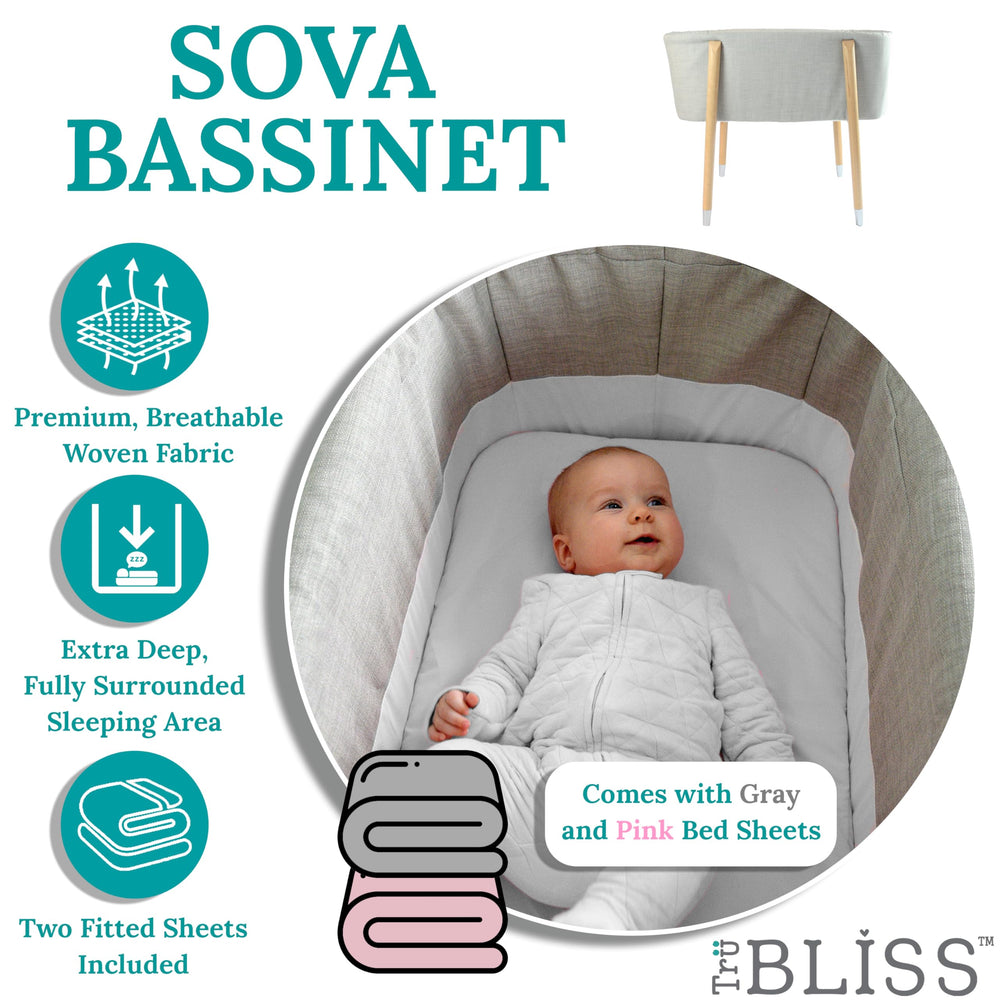 TruBliss Sova bassinet Beech wood legs close-up showing sturdy construction.
