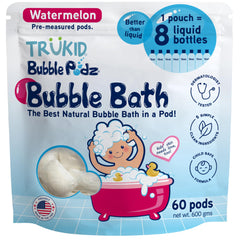 TruKid Bubble Podz bath tub foam for kids during bath time.