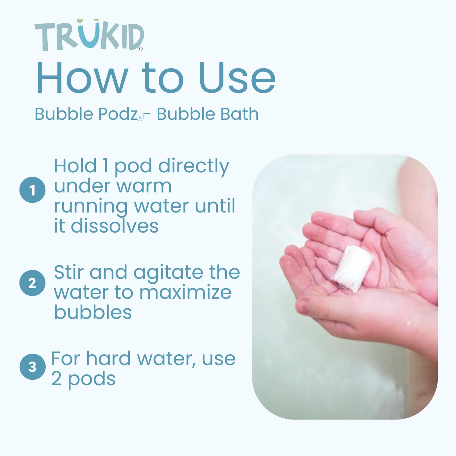 TruKid Bubble Podz with Yumberry scent bubbles for refreshing baths.
