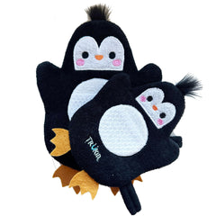 TruKid BubbleGlove two-pack featuring penguin family for fun bath time and gentle cleansing.