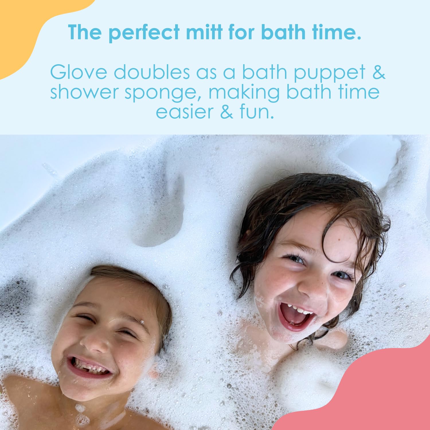 TruKid BubbleGlove includes soft baby sponge for delicate skin during washing.