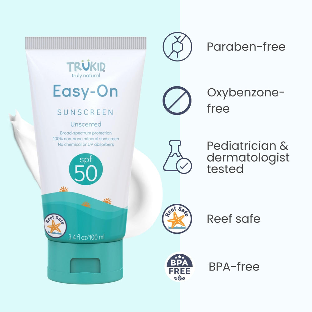 TruKid Easy On Mineral Sunscreen fragrance-free label suitable for sensitive skin