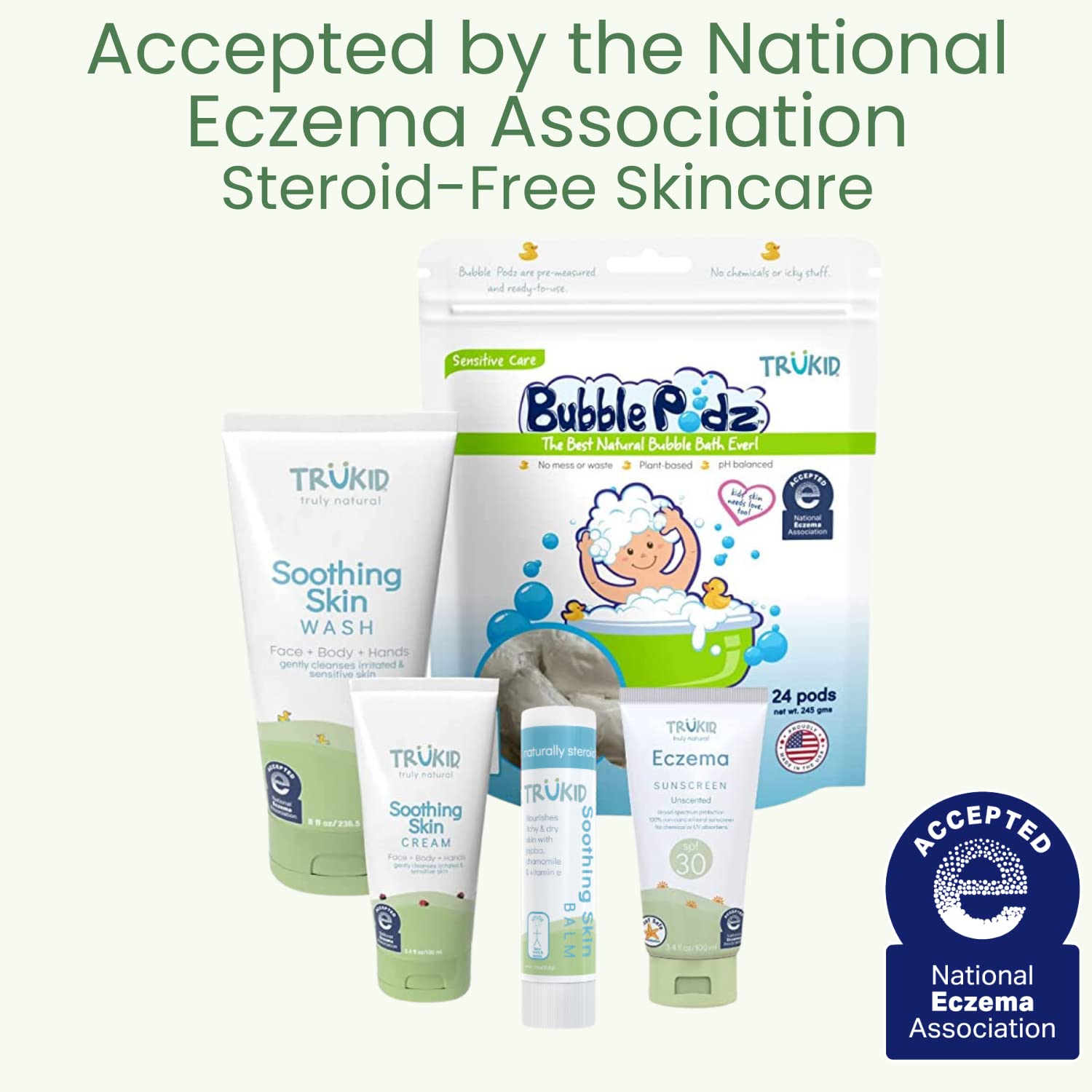 TruKid Kids Body Wash application pose demonstrates gentle daily use for babies and toddlers.