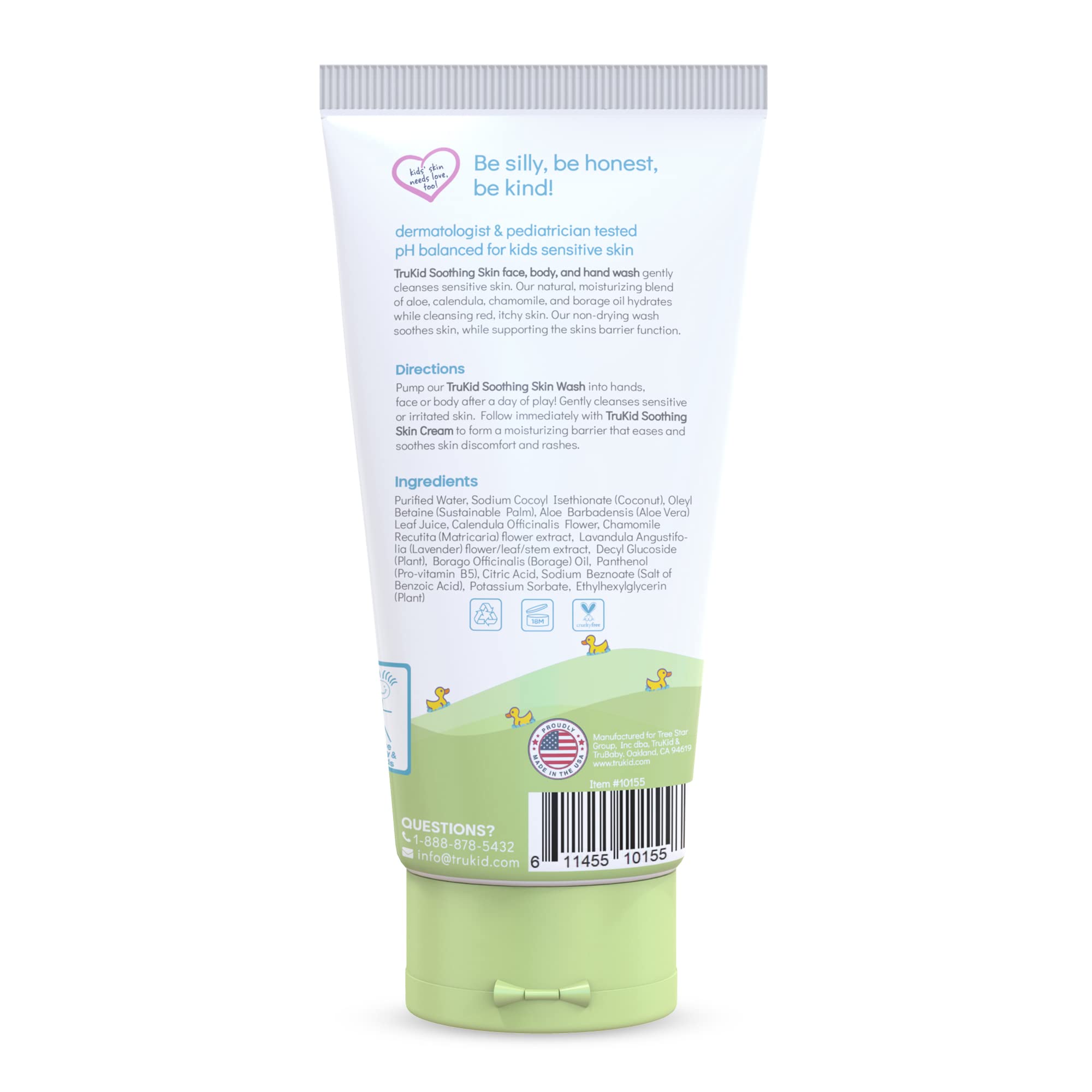 TruKid Kids Body Wash bottle closeup communicates recyclable packaging and low environmental impact.