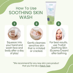 TruKid Kids Body Wash unscented label closeup emphasizes fragrance-free care for delicate skin.