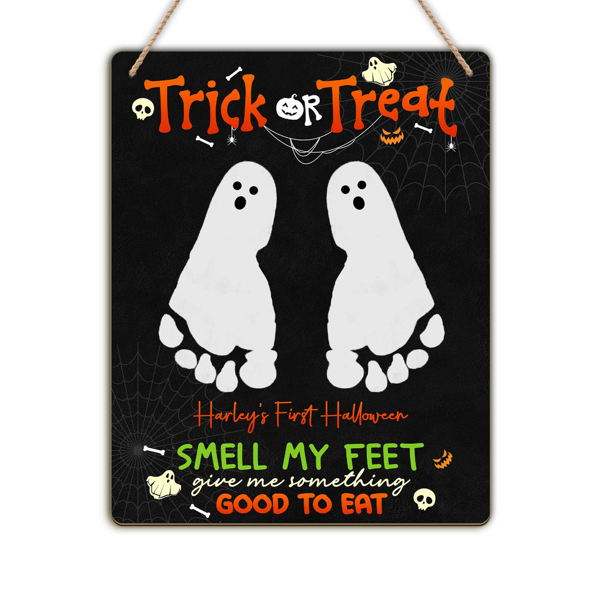 TRUMPETIC baby's-first-halloween-footprint-sign front view keepsake