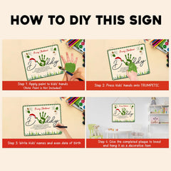 TRUMPETIC Daddy Handprint Sign Christmas tree display suggests a personalized gift moment.