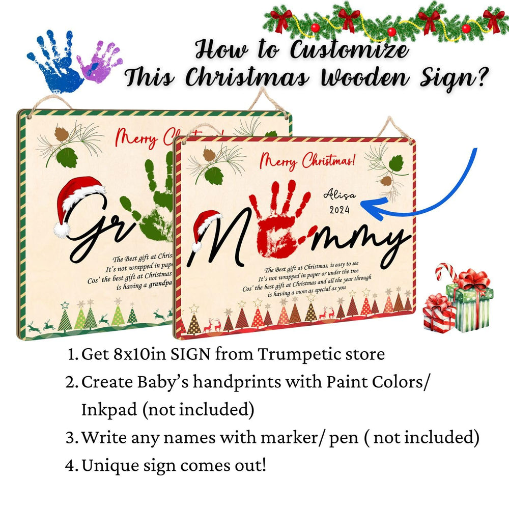 TRUMPETIC Daddy Handprint Sign gift presentation demonstrates easy-to-hang decor.