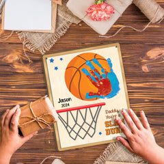 TRUMPETIC DIY Basketball Daddy Handprints Sign closeup—handprint details for a keepsake gift
