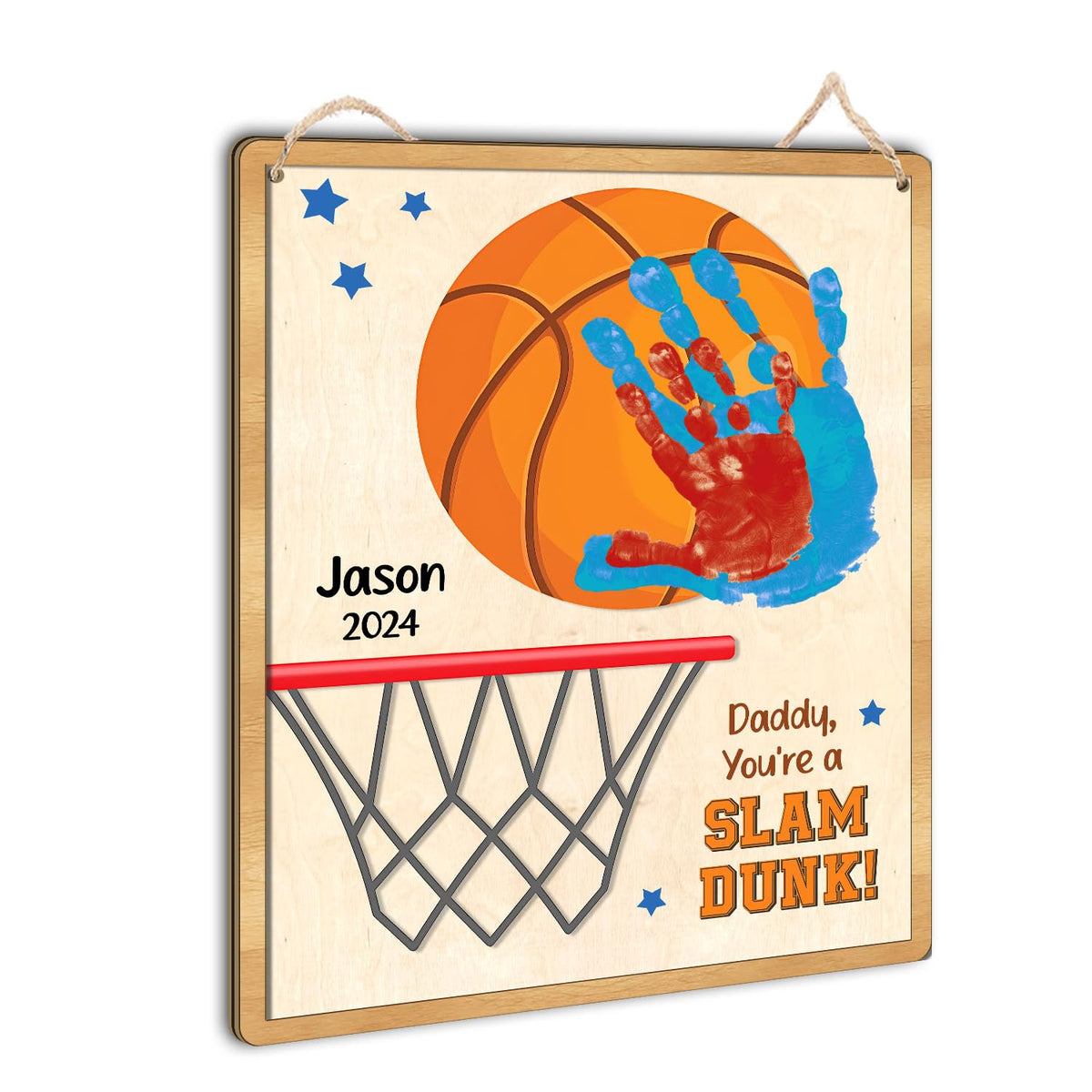 TRUMPETIC DIY Basketball Daddy Handprints Sign front view—personalized family keepsake for basketball fans