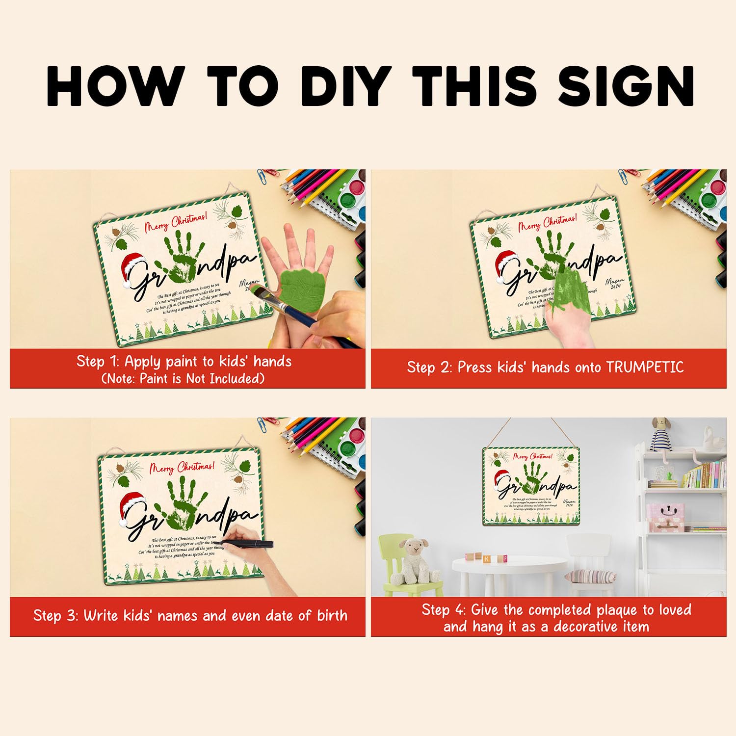 TRUMPETIC customizable handprint sign for Grandpa—personalize with name and year.