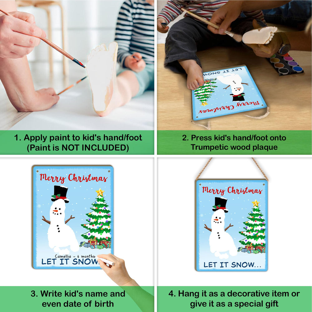 TRUMPETIC Let It Snow baby footprint sign ready to hang display