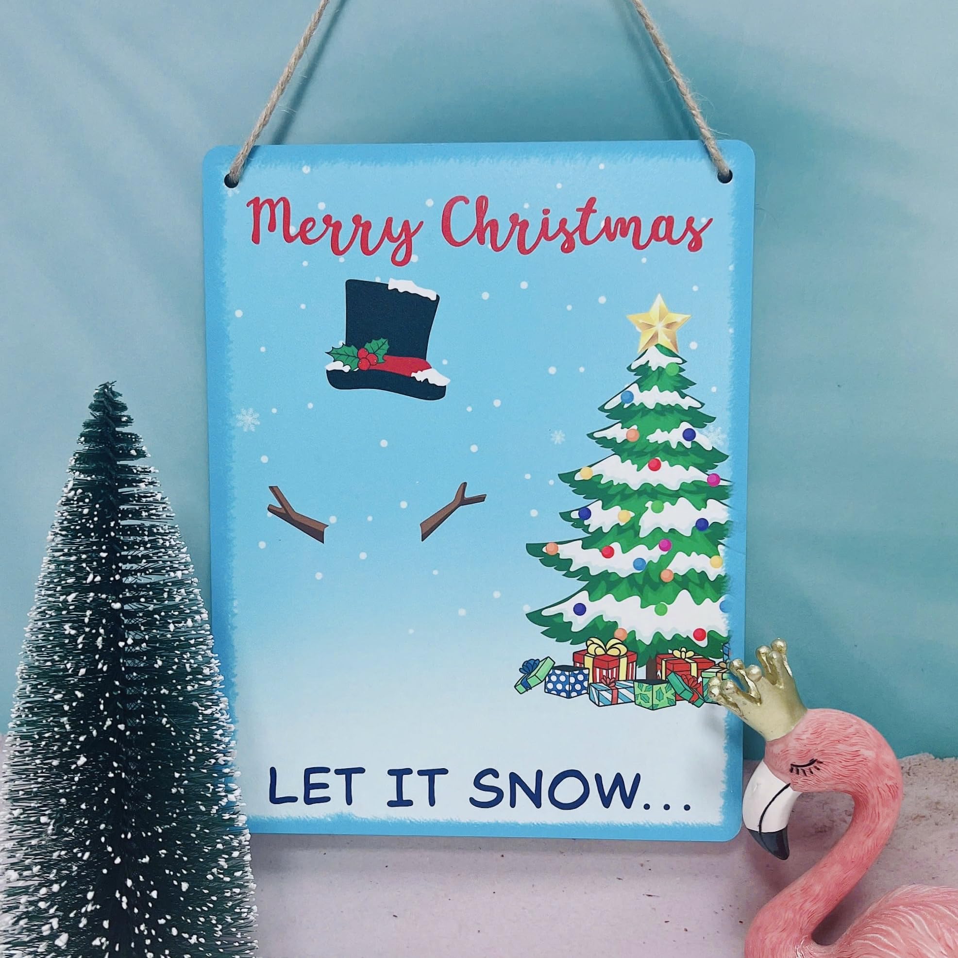 TRUMPETIC Let It Snow sign featuring snowman, Xmas tree, gifts for holidays
