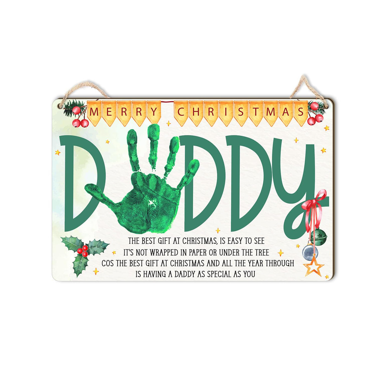 TRUMPETIC new daddy handprint ornament showcases a personalized Christmas keepsake.