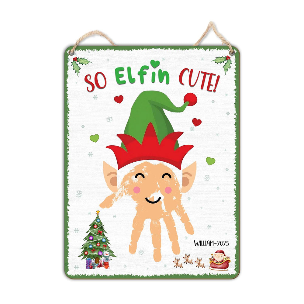 TRUMPETIC So Elf Handprint Sign shows a charming elf keepsake for baby's first Christmas