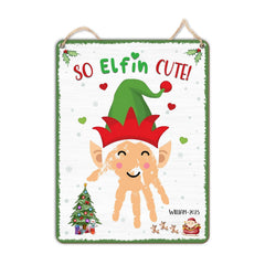 TRUMPETIC So Elf Handprint Sign shows a charming elf keepsake for baby's first Christmas