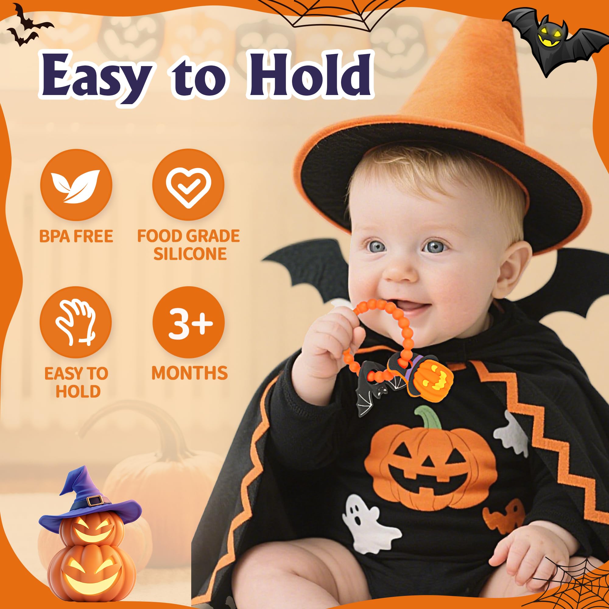 Trunahcao Halloween Teether bat: textured ridges soothe gums during Halloween play