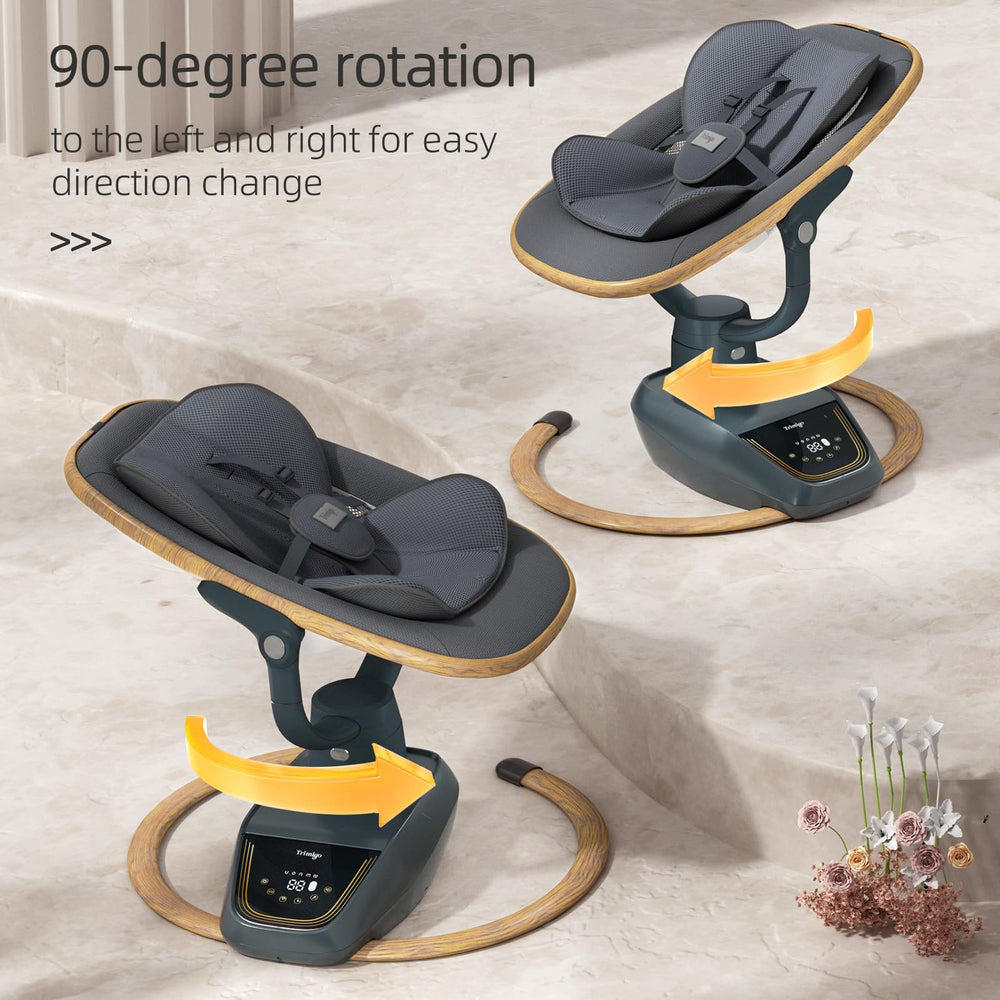 Trunellgea Trimigo 180-degree seat swivel keeps baby visible during routines