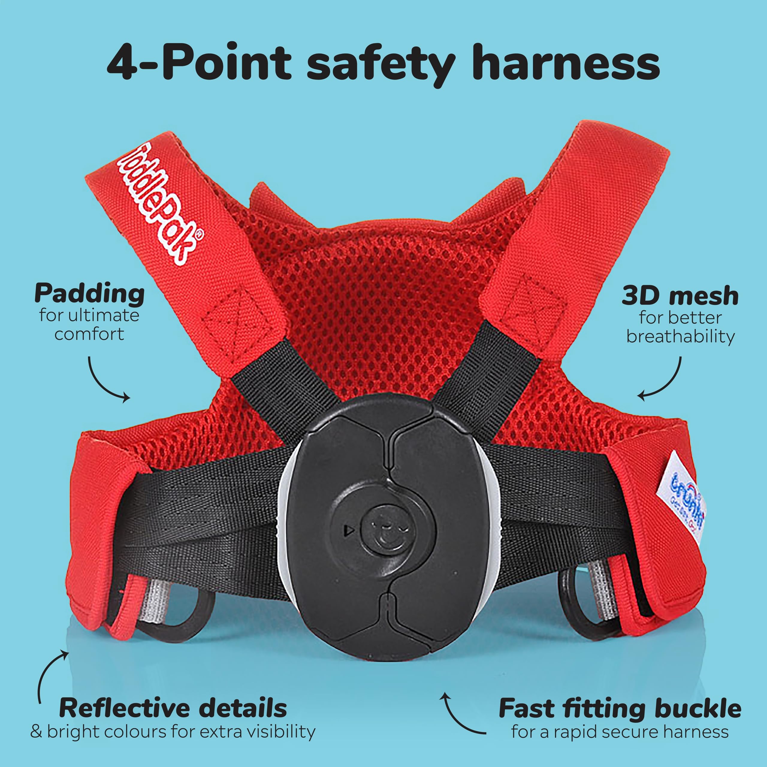 Trunki Felix Fox red Toddler Leash back-fastening keeps straps secure during adventures