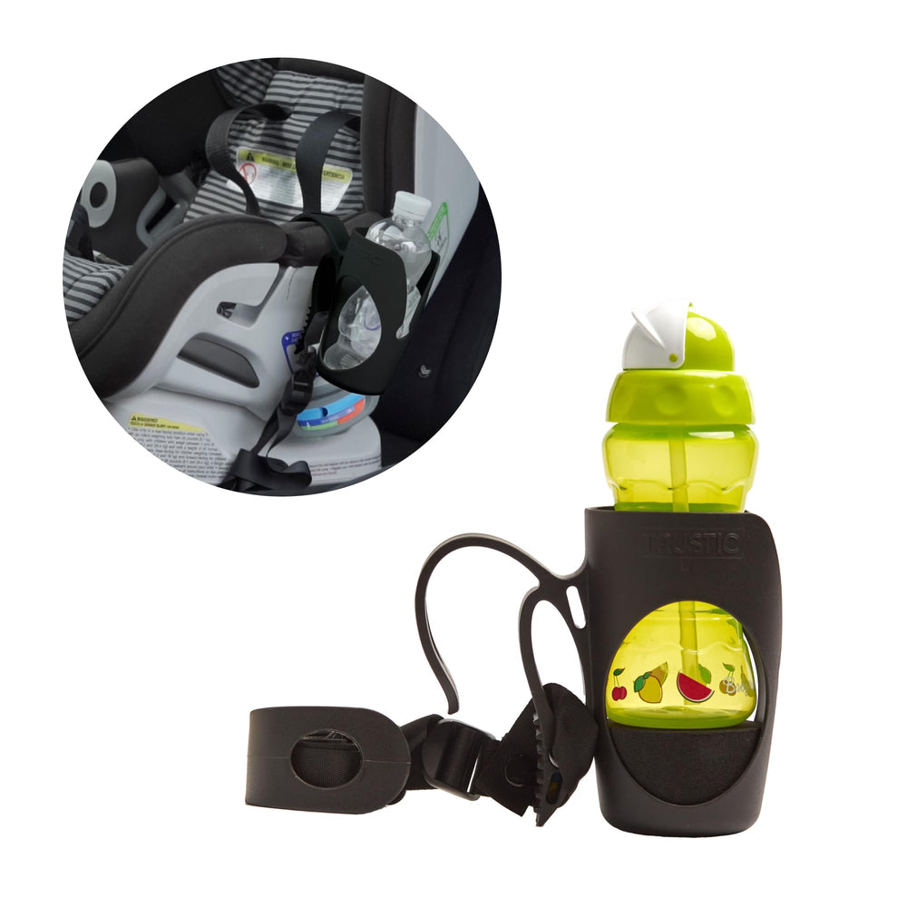 Trustic cup holder side view for easy kid drink access on car trips