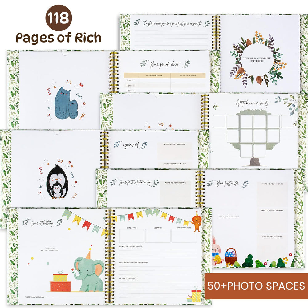 Trustnice baby memory book milestones section provides an easy space for key moments.