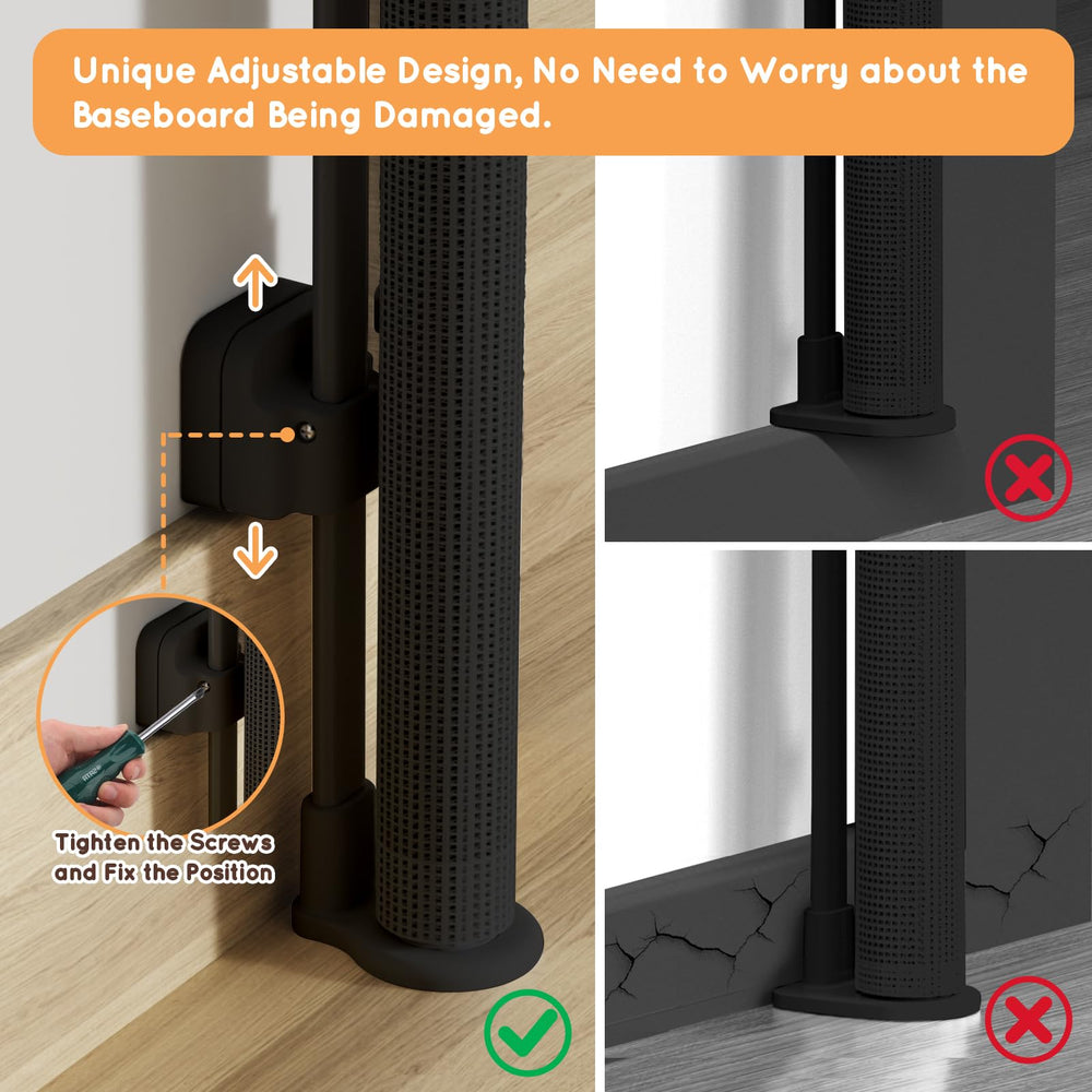 TrusTot indoor outdoor versatility shot shows gate suitable for stairs, doorways, and decks.