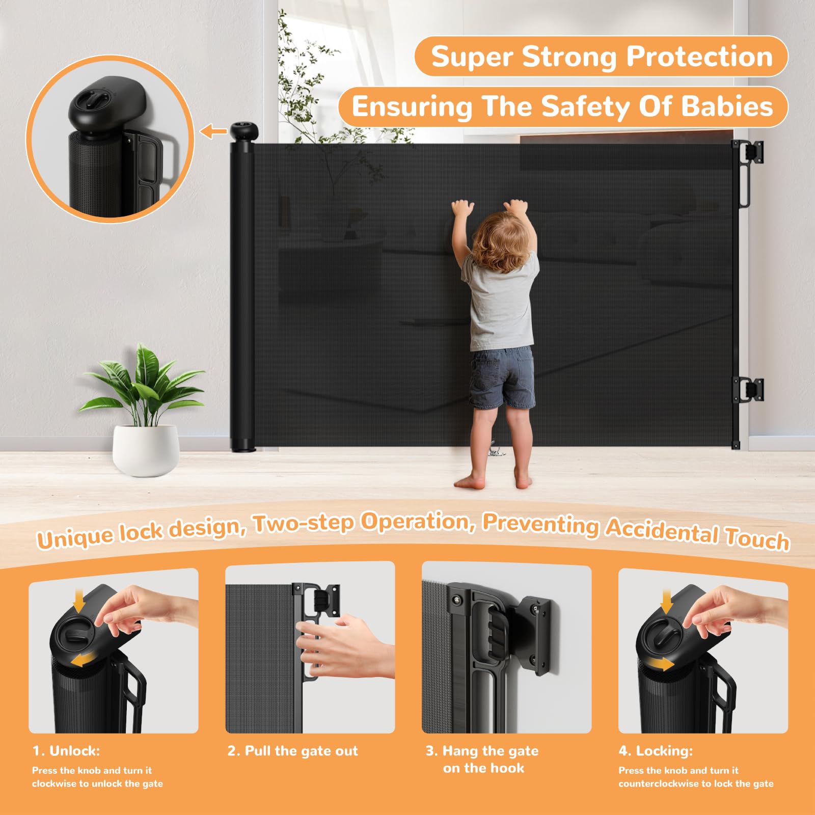 TrusTot wide gate in hallway secures pets and children