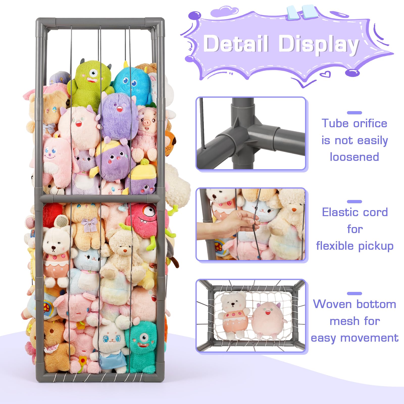 Trycooling Stuffed Animal Storage Zoo full capacity holds 50 plush toys for easy organization.