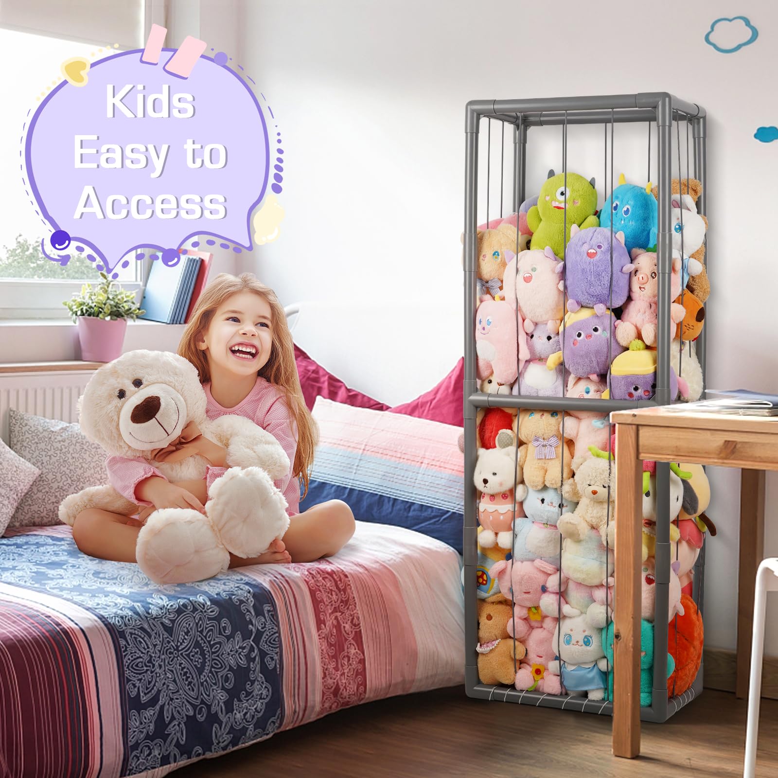 Trycooling Stuffed Animal Storage Zoo full room view demonstrates neat display in a kids' room.