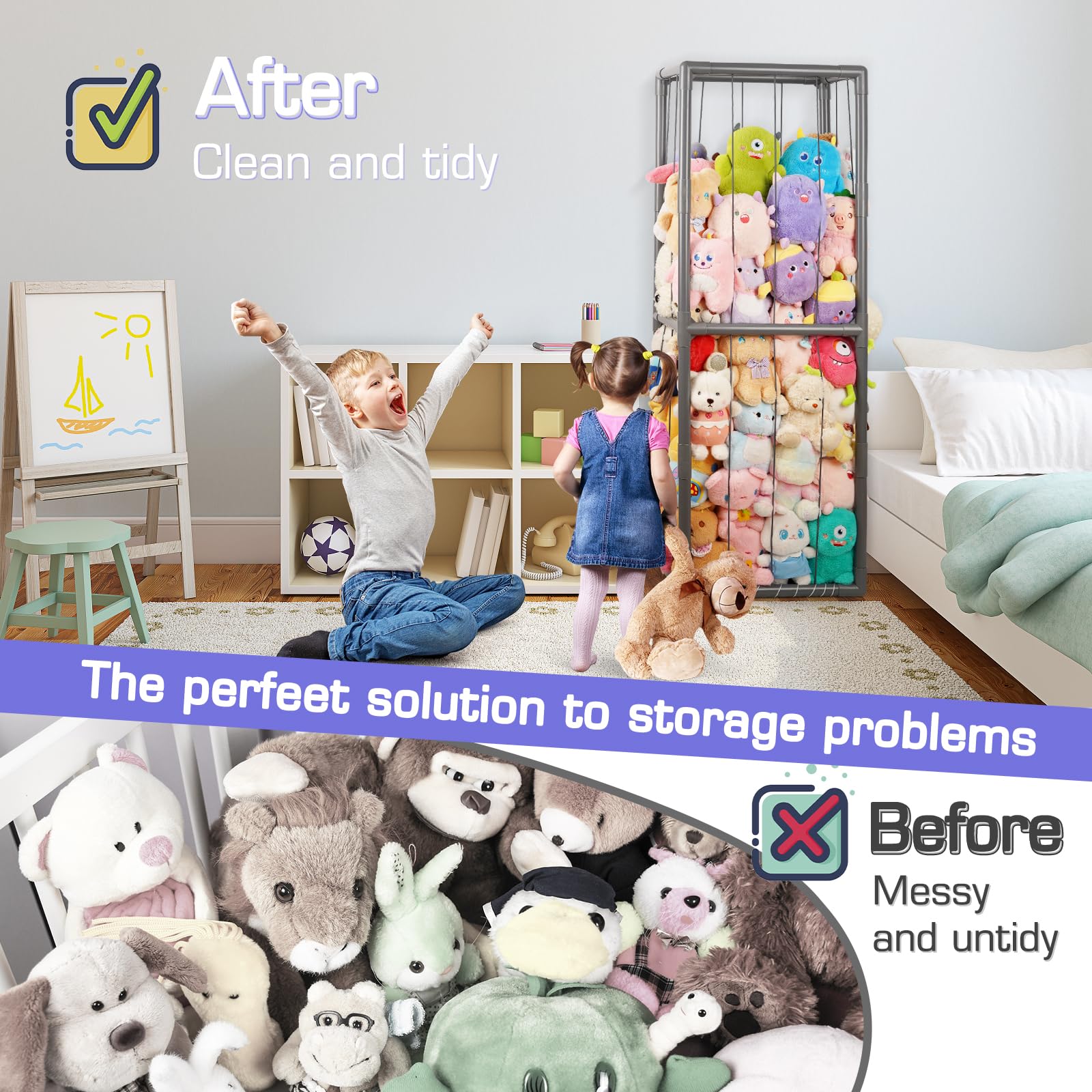 Trycooling Stuffed Animal Storage Zoo nursery playroom setup keeps spaces tidy.