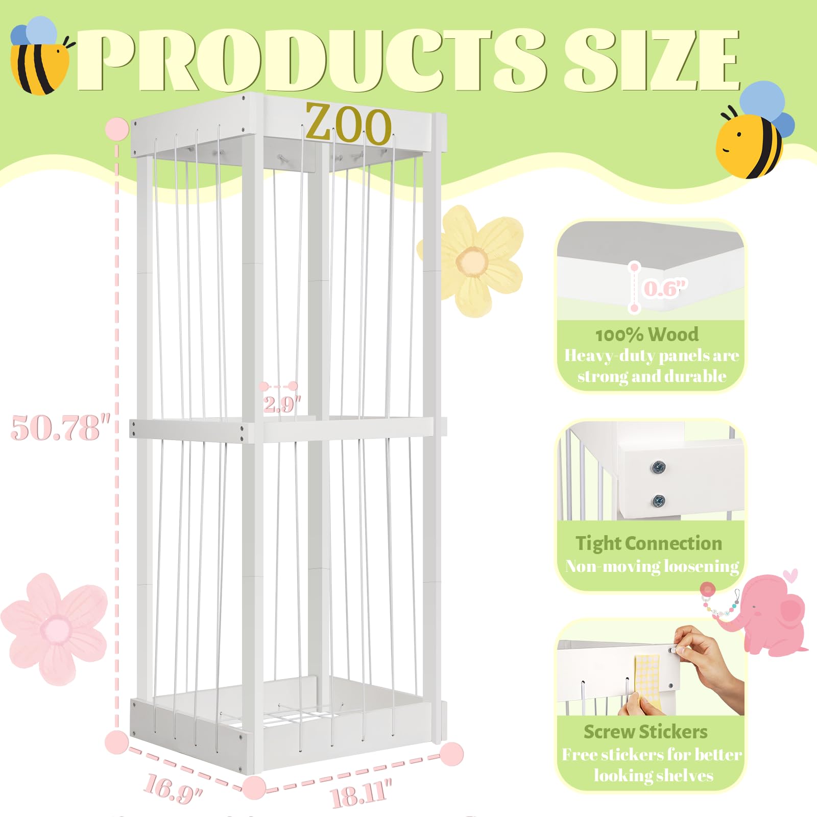 Trycooling stuffed animal zoo storage elastic band access enables quick reach for different sizes.