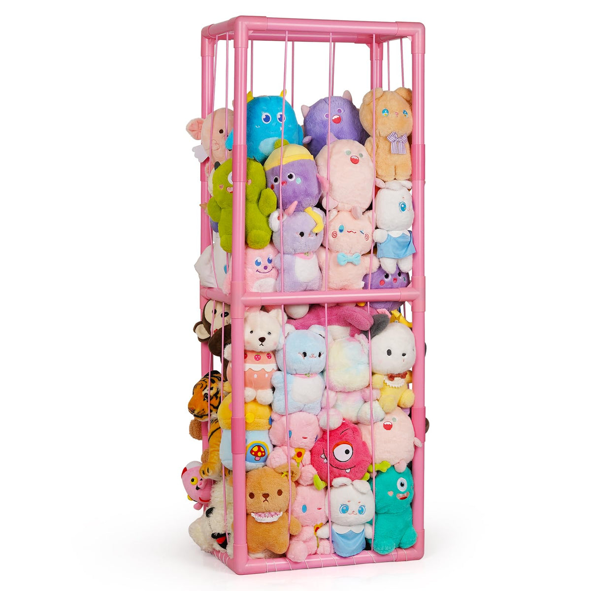 Trycooling stuffed animal zoo storage front view pink offering roomy plush toy capacity.