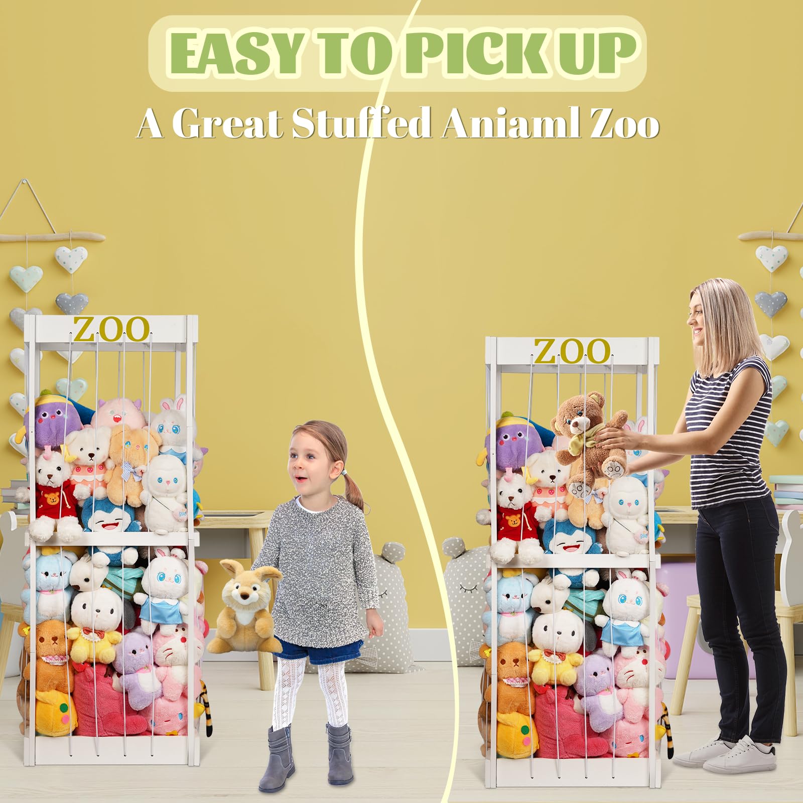 Trycooling stuffed animal zoo storage vertical display highlighting space-saving design for nurseries.