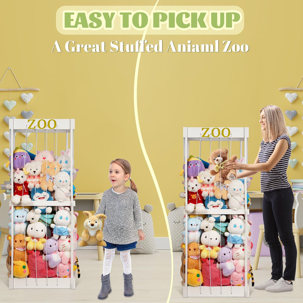 Trycooling stuffed animal zoo storage vertical display highlighting space-saving design for nurseries.