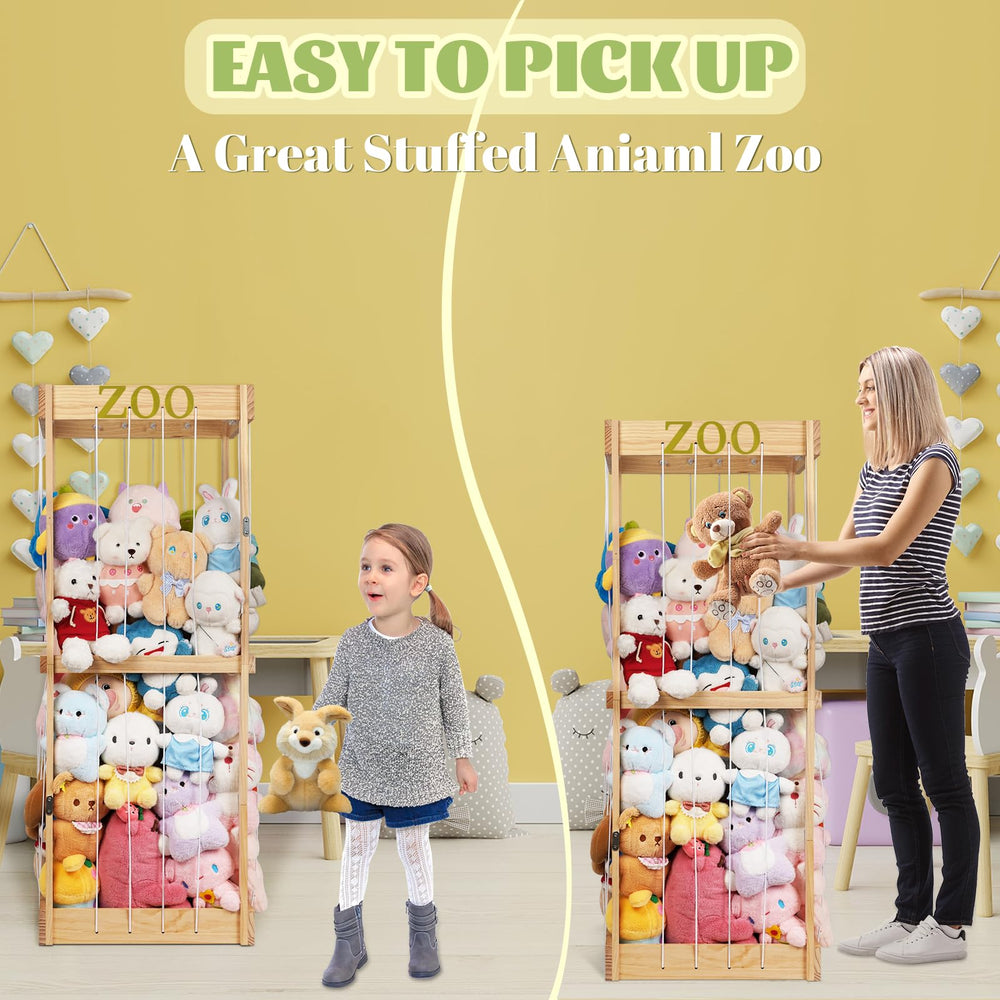 Trycooling stuffed animal zoo wood storage with elastic band provides accessible plush of varying sizes