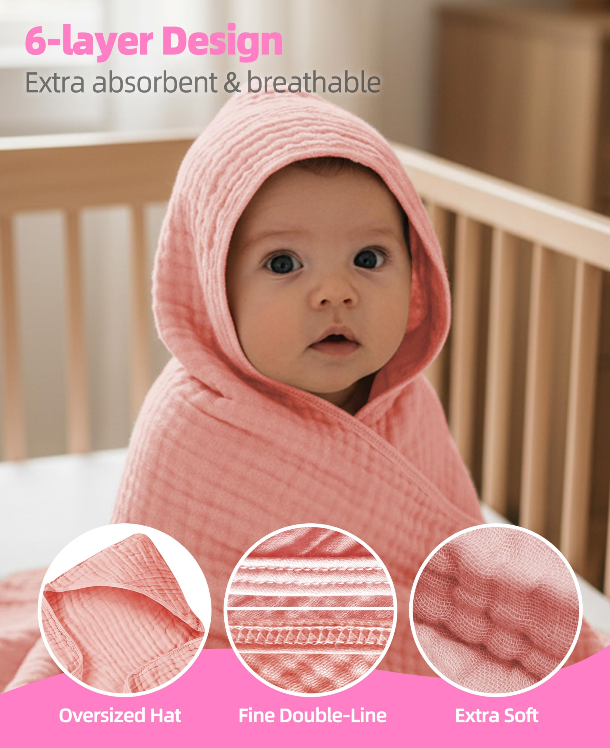 TRYISDICDVC hooded baby towel 3-pack breathable muslin care for sensitive skin