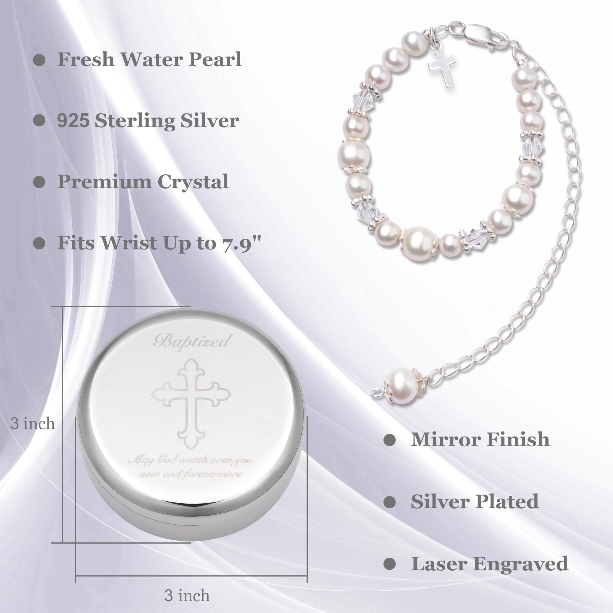 Tryuunion baby girl bracelet worn on tiny wrist during christening ceremony.