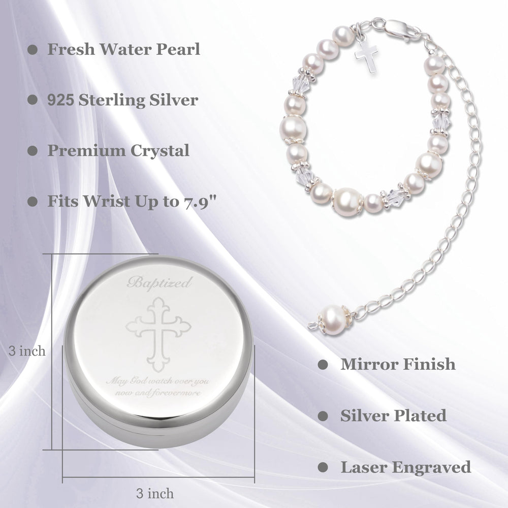 Tryuunion baby girl bracelet worn on tiny wrist during christening ceremony.