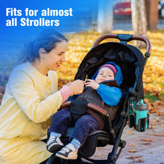 TSAKBAM stroller cup holder secure grip with 360° rotation for any angle.