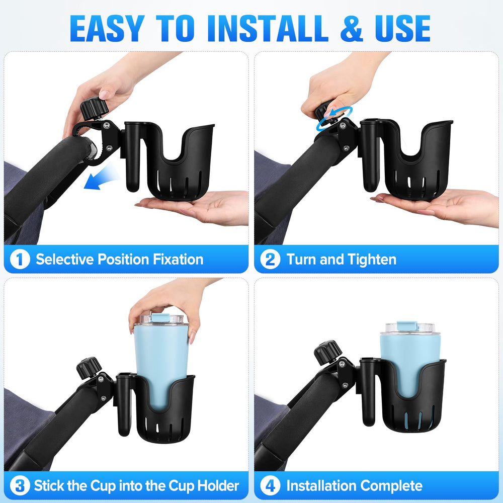 TSAKBAM stroller cup holder mounted on walker or wheelchair for easy access.