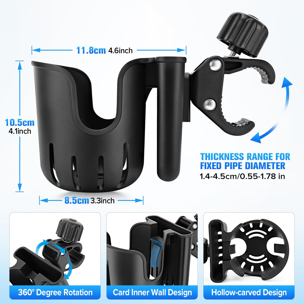 TSAKBAM stroller cup holder wide compatibility fits bottles up to 85 mm.