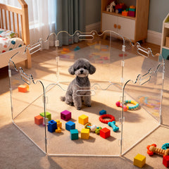 TSAYAWA Clear Acrylic Pet Gate used as doorway and stairs barrier to prevent escapes.
